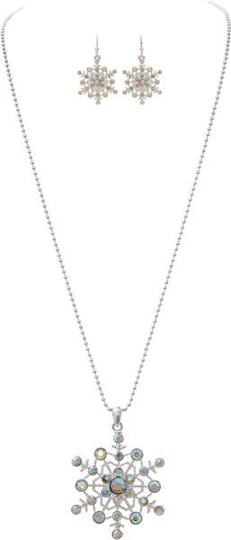Aurora Borealis Crystal Snowflake Necklace - Silver