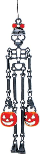 Pumpkin Toting Bow Skeleton Earrings - Gray