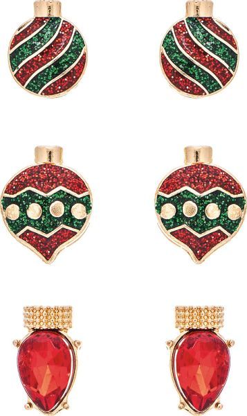 Christmas Light &amp; Ornament Post Earrings - Set of 3