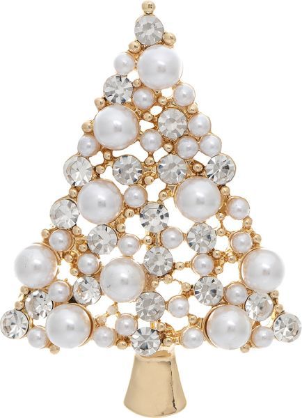 Crystal Pearl Christmas Tree Pin - Gold