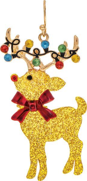 Acrylic Glitter Reindeer Earring - Gold
