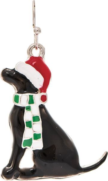 Black Lab Santa Dog Earrings - Silver