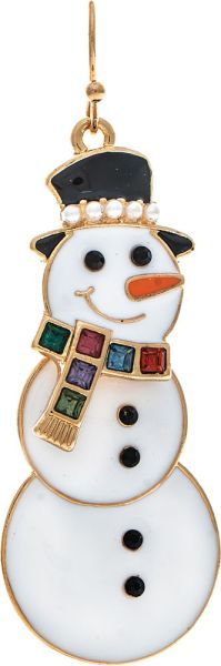 Happy Snowman Enamel Earring - Gold