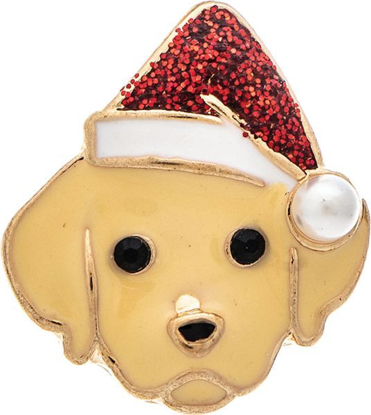 Golden Retriever Santa Hat Dog Enamel Post Earrings - Gold