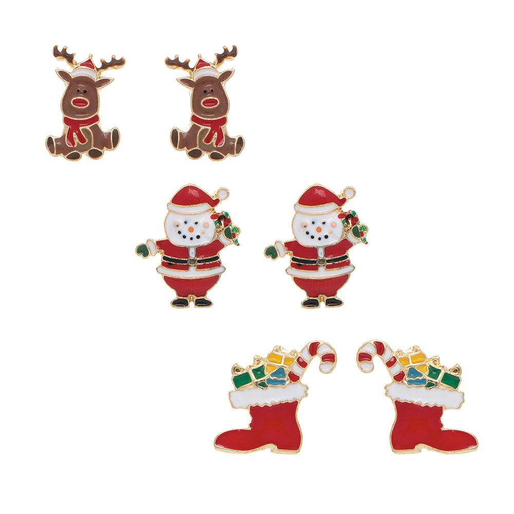 Christmas Deer Stocking Post Earrings - Set of 3
