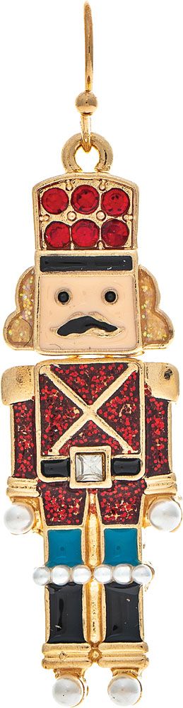 Bobble Head Nutcracker Christmas Earrings - Gold