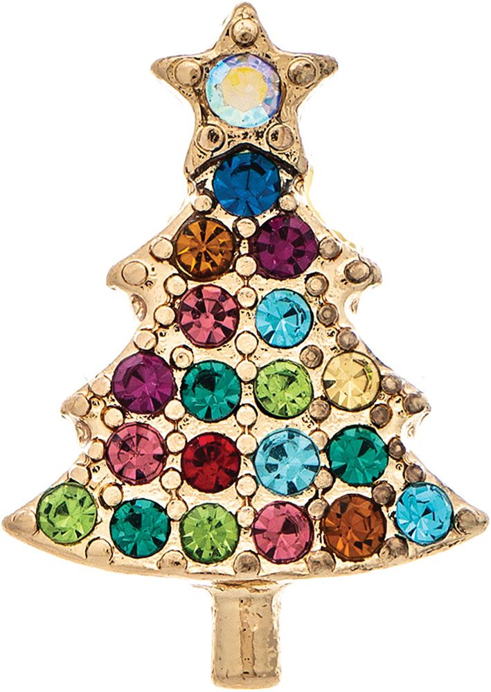 Crystal Tiny Christmas Tree Post Earrings - Gold/Multi