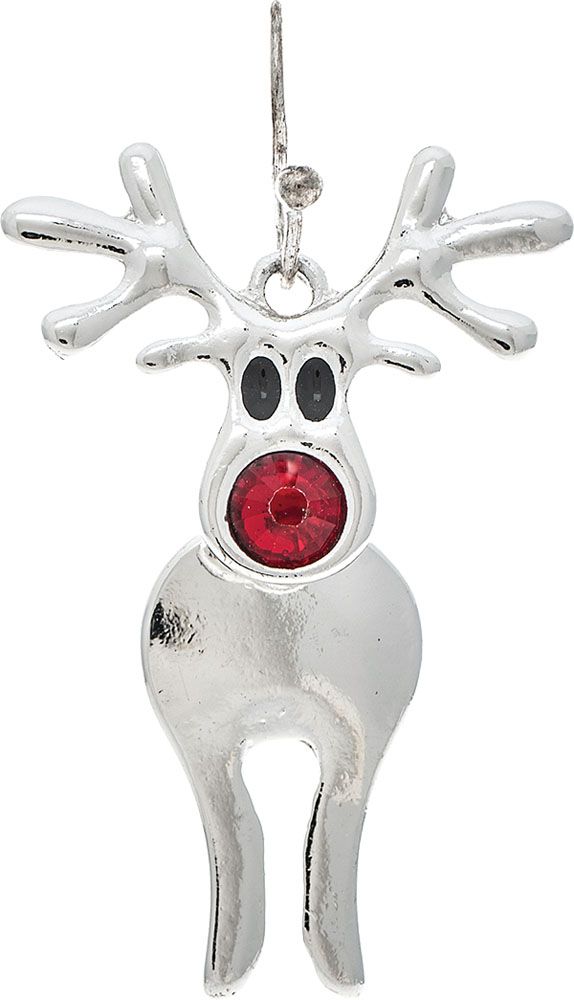 Bobble Red Gem Nose Reindeer Earrings - Silver