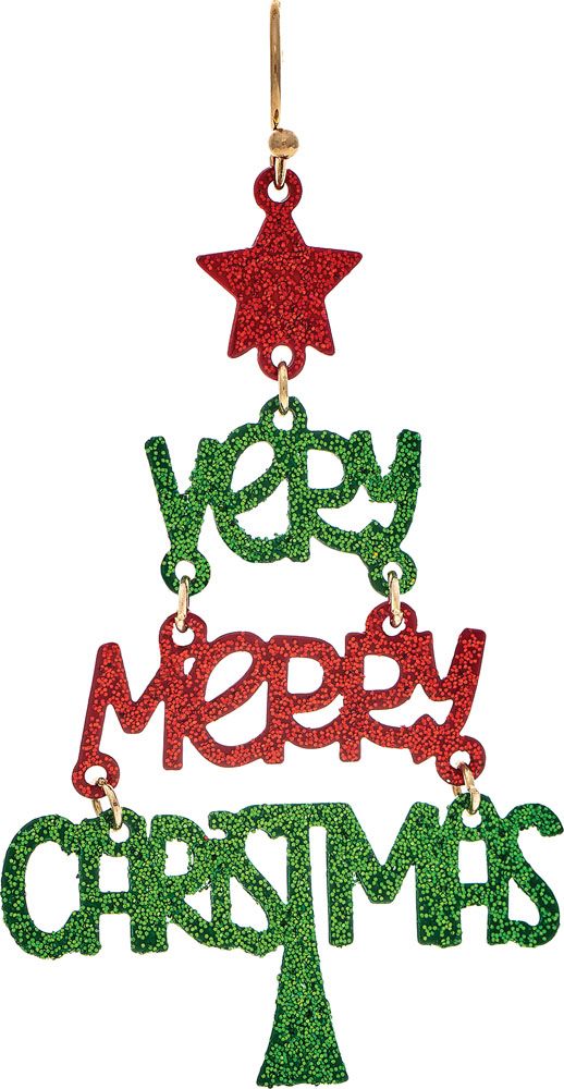 Very Merry Christmas Word Earrings - Red/Green/Gold
