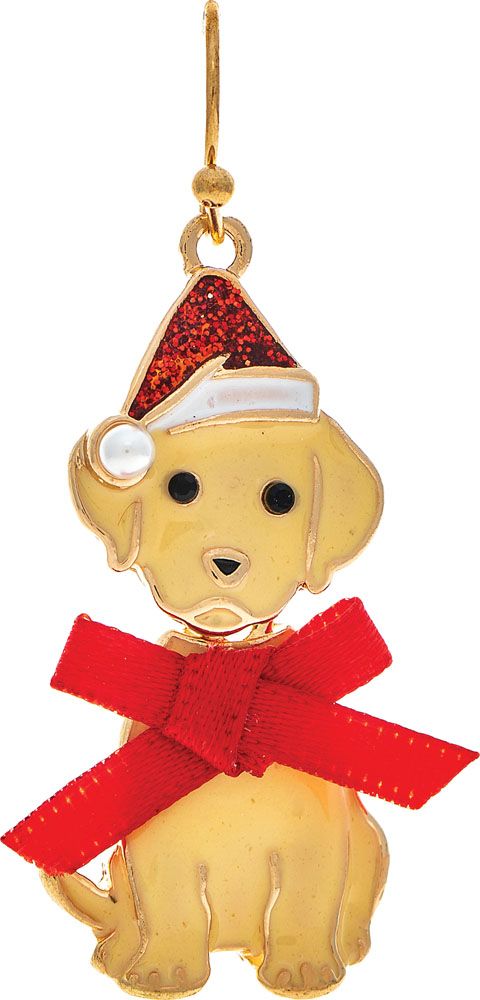 Golden Retriever Santa Hat Bobble Dog Earrings - Gold