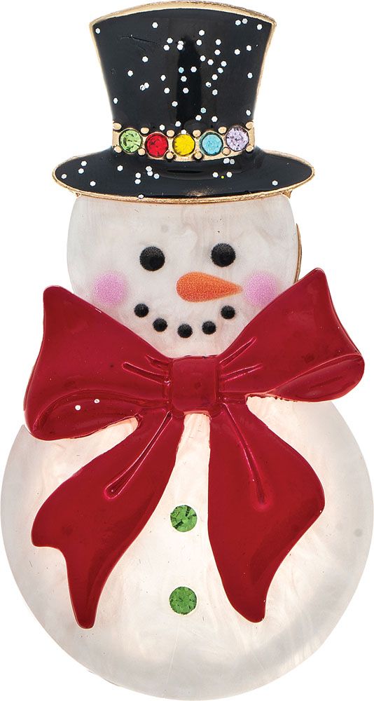 Bow Top Hat Snowman Pin - Gold