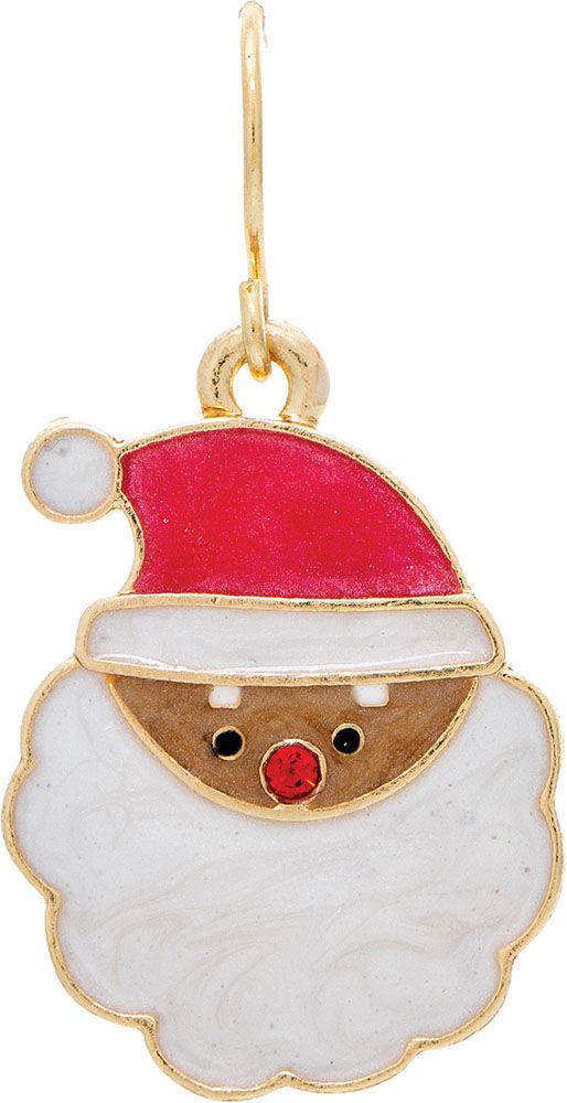 Hat Bearded Santa Face Enamel Earrings - Gold