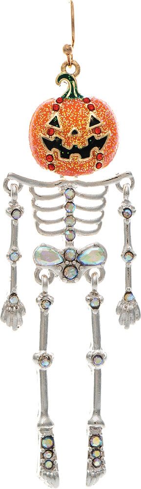 Auora Borealis Crystal Pumpkin Head Skeleton Earrings - Gold