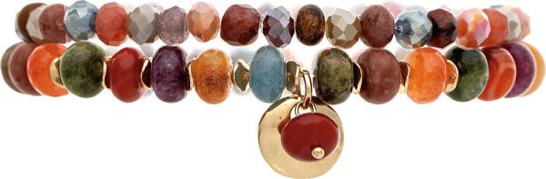 Color Treated Jade Bead Bracelet Set - Gold/Pink