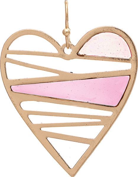 Band Inlay Heart Shape Earrings - Gold/Pink