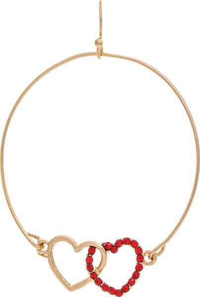 Crystal Heart Linked Hearts Earrings - Gold/Red