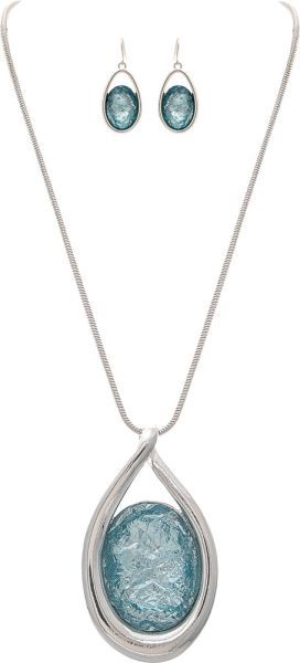 Big Blue Crystal Necklace Set - Silver