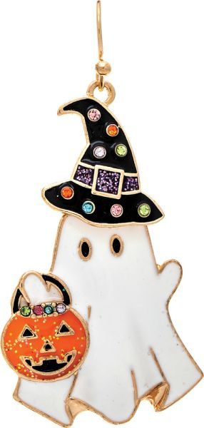 Witchy Ghost Halloween Enamel Earrings - Gold
