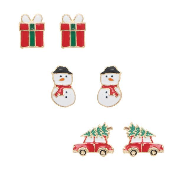 Snowman, Present, Car Post Earrings - Set of 3