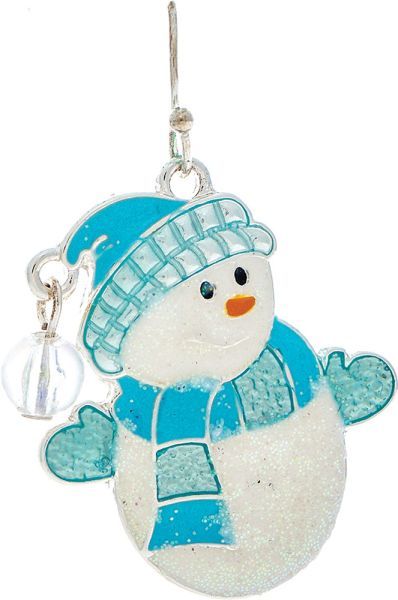 Sparkle Snowman Blue Hat Scarf Earrings - Silver