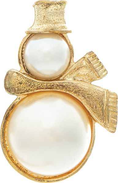 Faux Pearl Snowman Pin - Gold