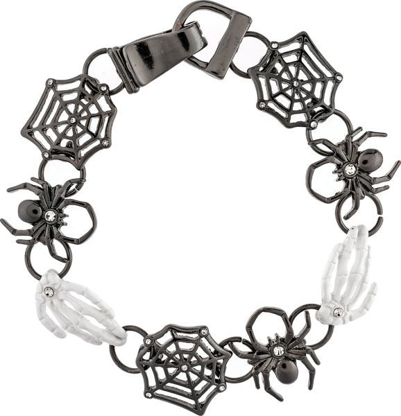 Spiderwebs and Skeleton Hands Magnetic Bracelet - Black/White