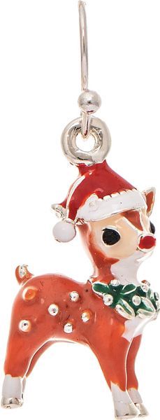 Rudolph Red Nose Deer Earrings - Silver