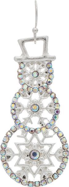 Snowflake Aurora Borealis Crystal Snowman Earrings - Silver