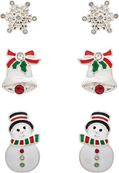 Snowflake Bell Snowman Post Earrings - Set of 3