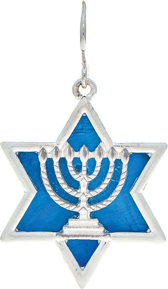 Shell Back Star Menorah Hanukkah Earrings - Silver/Blue