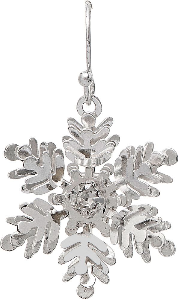 Crystal Center Snowflake Earrings - Silver