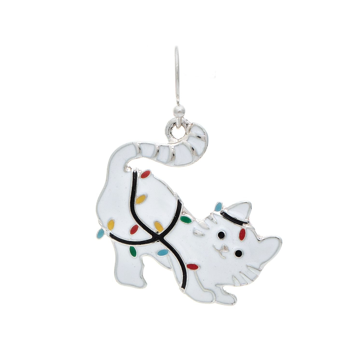 Holiday Lights Kitten Earrings - White/Silver