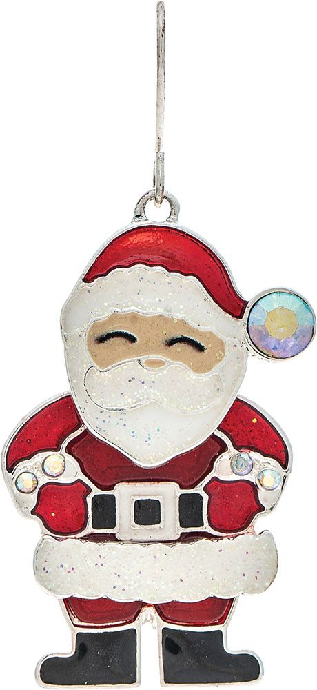Bobble Head Aurora Borealis Santa Earrings - Silver