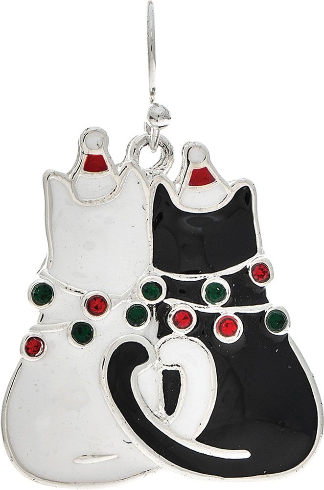 Festive Furry Friends Cat Earrings - Silver