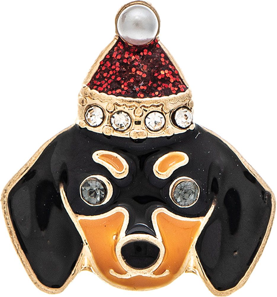 Doxie Dachshund Santa Dog Post Earrings - Gold