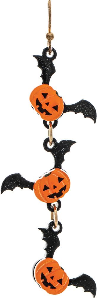 Triple Flying Batwing Pumpkin Earrings - Gold