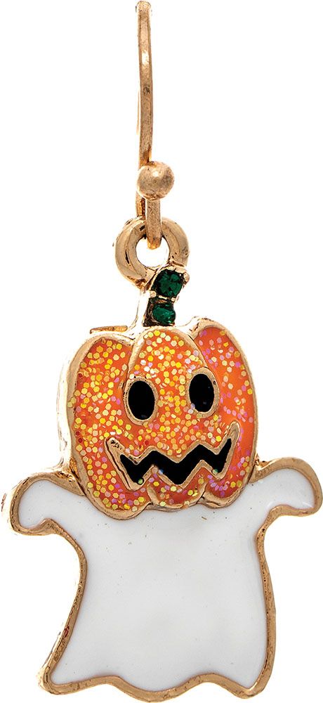 Baby Jack-O-Lantern Enamel Skeleton Earrings - Gold
