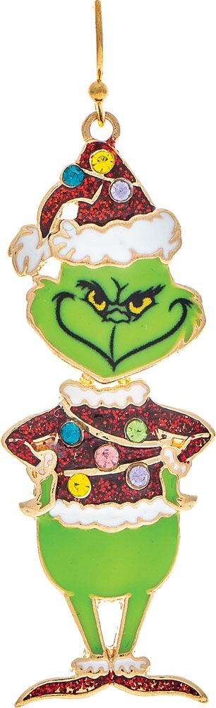 Bobble Head Green Guy Christmas Light Earrings - Gold