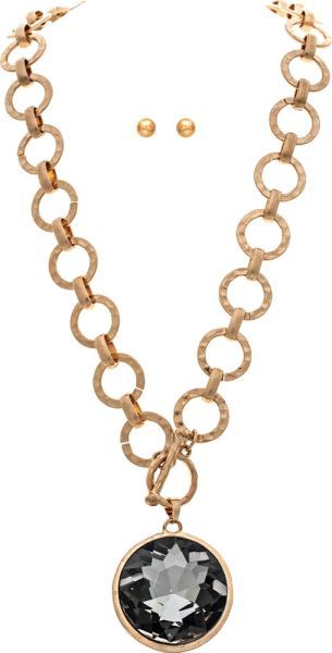 Diamond Gem Chunky Chain Necklace - Gold/Black