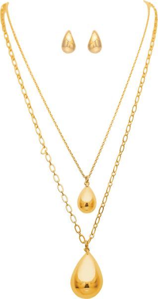 Double Chain Puffy Teardrops Necklace Set