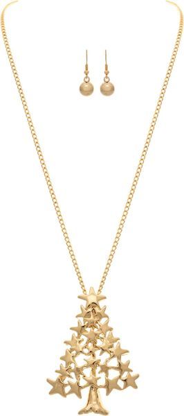 Shining Stacked Stars Christmas Tree Necklace Set - Gold