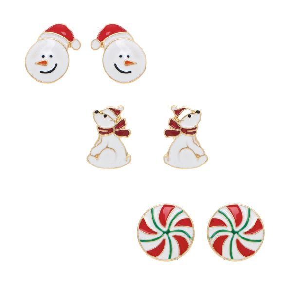 Post Christmas Snowman, Polar Bear Earrings - Set of 3