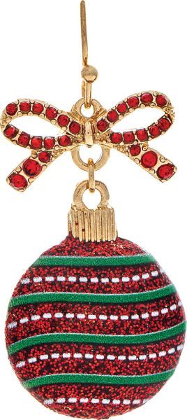 Bow Top Christmas Ornament Earrings - Red/Green/Gold