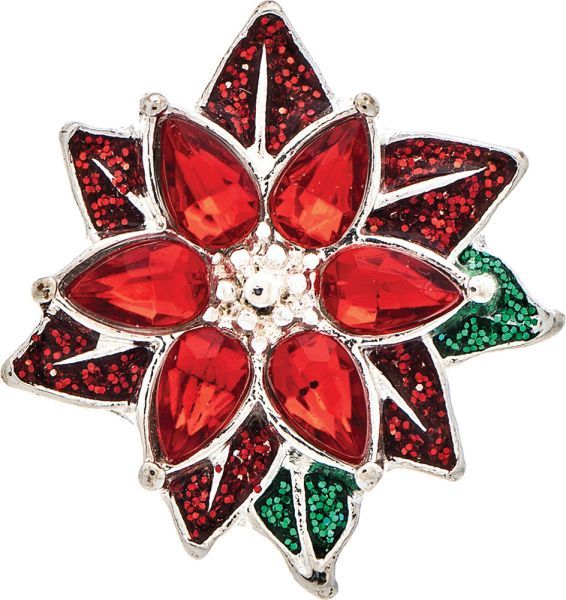Crystal Poinsettia Bloom Enamel Post Earrings - Red/Silver
