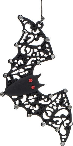 Crystal Eyed Filigree Bat Earring - Black
