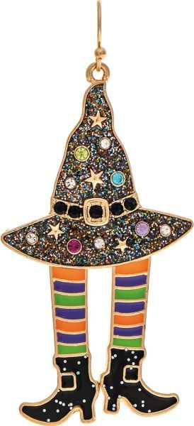 Magic Hat Witch Legs Halloween Earrings - Gold