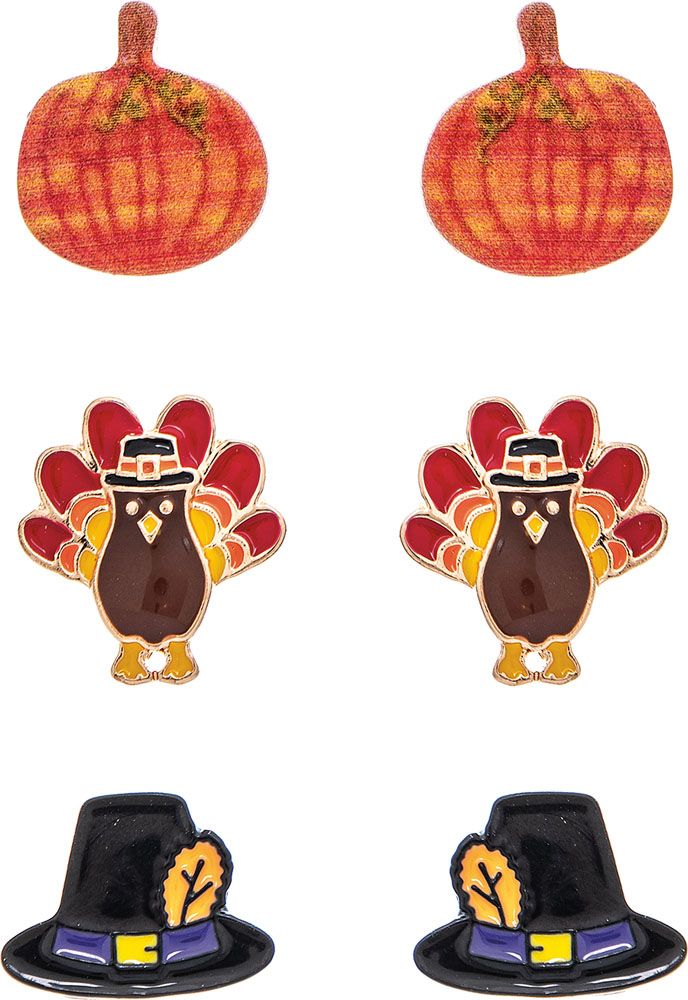 Pilgrim Turkey Pumpkin Post Earrings - Set of 3