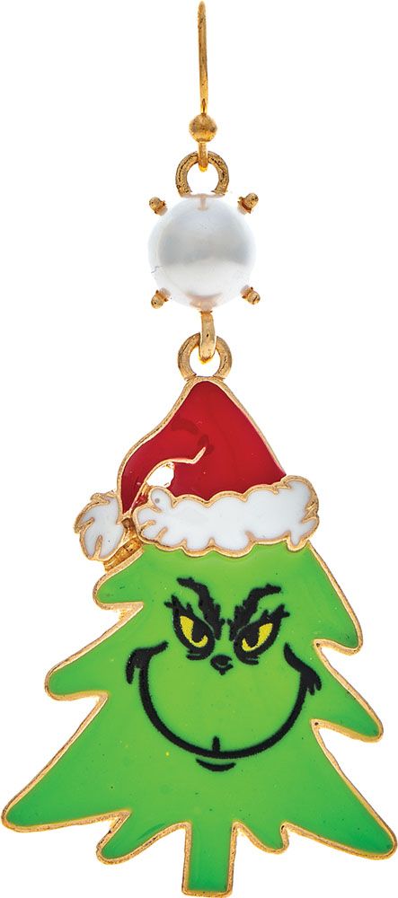 Wicked Green Tree Guy Santa Hat Earrings - Gold