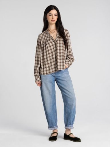 Linden Top, Color: Cream Brown Plaid, Size: Small