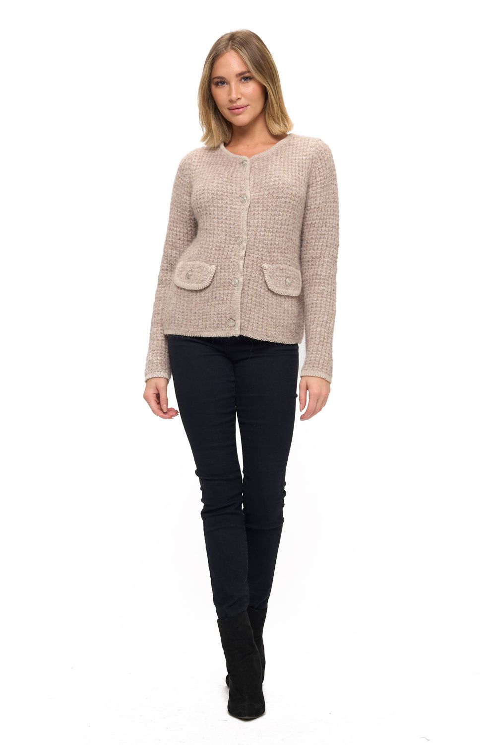 Cardigan Sweater, Color: Taupe, Size: X-Small
